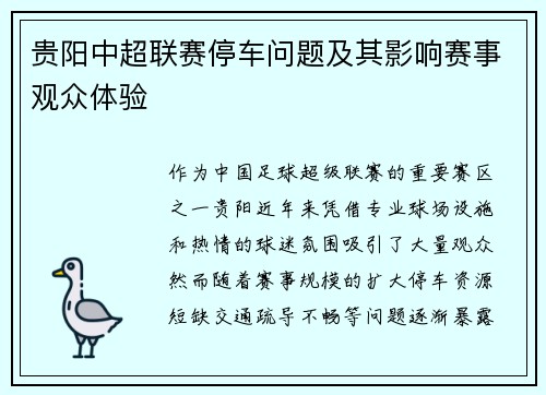 贵阳中超联赛停车问题及其影响赛事观众体验